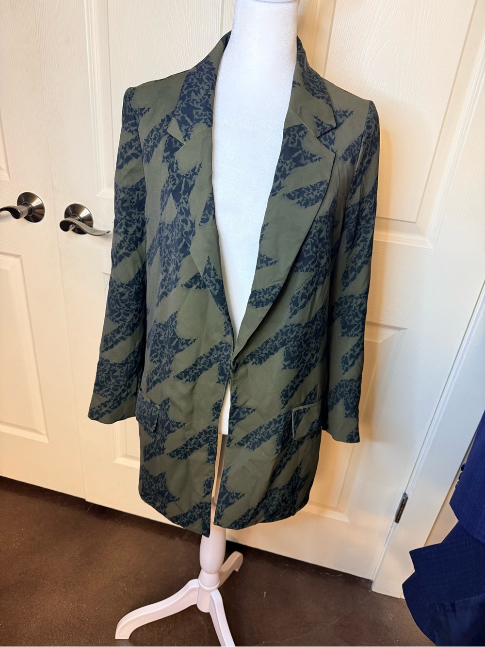 AllSaints Aleida Toni Graphic Print Blazer - Khaki Green - Size 4